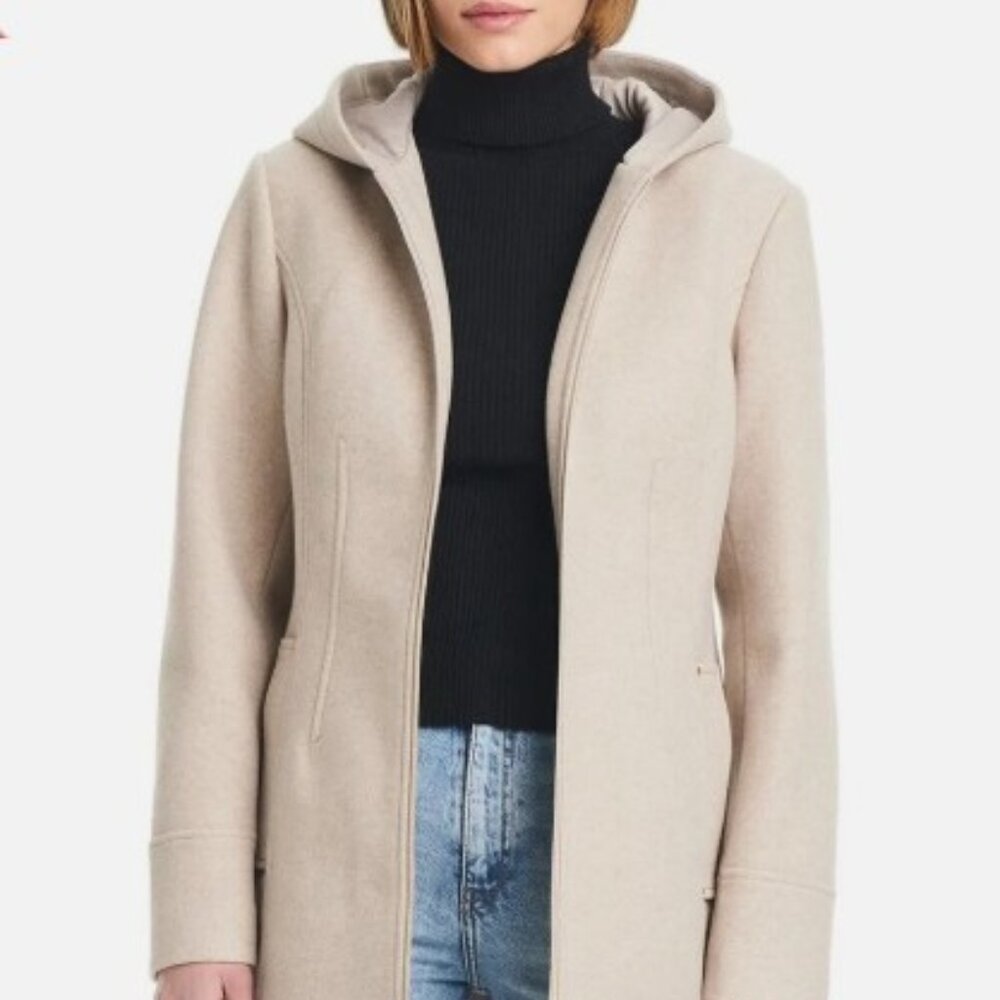 VINCE CAMUTO Cozy Ladies' Faux Wool Hooded Zip Jacket XL TAN NEW/TAGS
